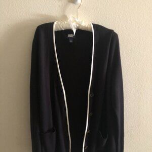 Lands End 2 piece new Black with Creme trim  lightweight Cardigan Set size Large